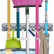Home- It Mop and Broom Holder, 5 Position with 6 Hooks Garage Storage Holds up to 11 Tools, Storage Solutions for Broom Holders, Garage Storage Systems Broom Organizer for Garage Shelving Ideas