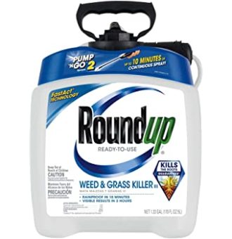 Roundup Ready-To-Use Weed & Grass Killer III — with Pump ‘N Go 2 Sprayer, Use in & Around Vegetable Gardens, Tree Rings, Flower Beds, Patios & More, Kills to the Root, 1.33 gal.